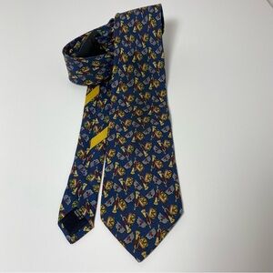 VTG Salvatore Ferragamo Made in Italy Silk Tie Navy Musical Instruments Crown